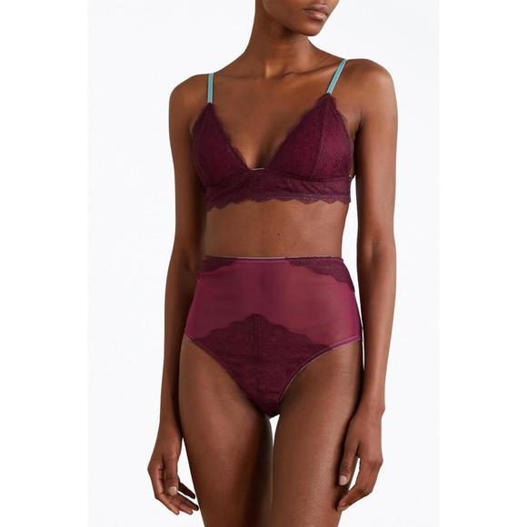 NEW DORA LARSEN orla lace high waist knicker in dark purple - Picture 2 of 4